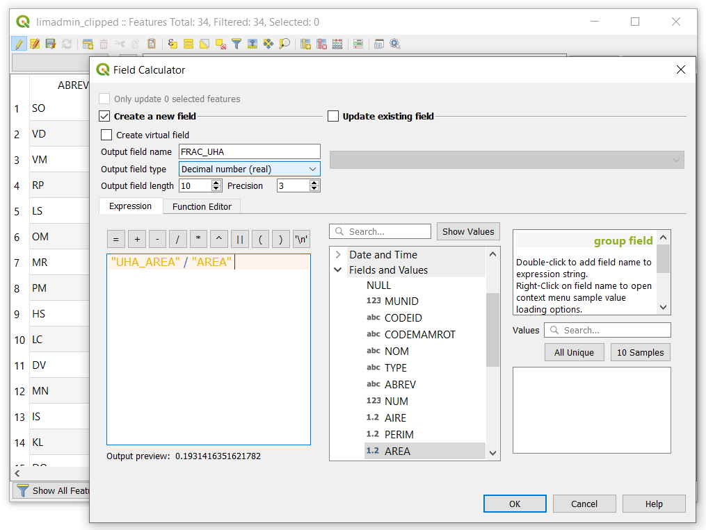 Calculate the area fraction of UHI