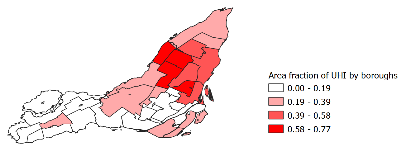 Area fraction of UHI by boroughs