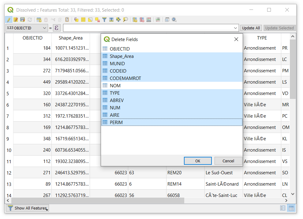 Delete some fields of Dissolved layer